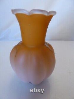 Victorian Satin Fading Peach Colour Glass Vase With Hand Gilded Decoration