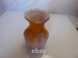 Victorian Satin Fading Peach Colour Glass Vase With Hand Gilded Decoration