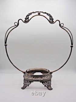 Victorian Silver Plated Brides Basket 10 Harrach Cranberry Art Glass Bowl UV+