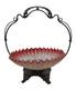 Victorian Silver Plated Brides Basket W Harrach Hand Painted Art Glass Bowl Uv+