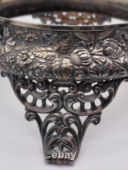 Victorian Silver Plated Brides Basket w Harrach HAND PAINTED Art Glass Bowl UV+ Victorian Silver Plated Brides Basket w Harrach HAND PAINTED Art Glass Bowl UV+
