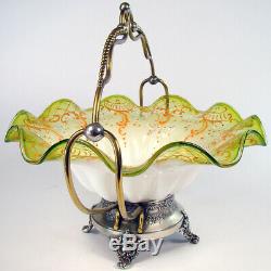 Victorian Silver Plated and Art Glass Bride's Basket 1890's