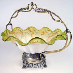 Victorian Silver Plated and Art Glass Bride's Basket 1890's