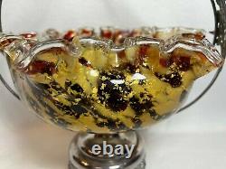 Victorian Splatter Tortoise Shell Art Glass Brides Basket-Monarch Silver Plate