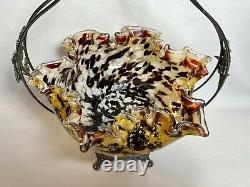 Victorian Splatter Tortoise Shell Art Glass Brides Basket-Monarch Silver Plate