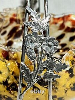 Victorian Splatter Tortoise Shell Art Glass Brides Basket-Monarch Silver Plate