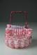 Victorian Steven's And Williams Pink & White Art Glass Basket With Thorn Handled