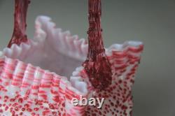 Victorian Steven's and Williams Pink & White Art Glass Basket with Thorn Handled
