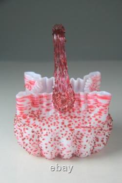Victorian Steven's and Williams Pink & White Art Glass Basket with Thorn Handled