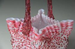 Victorian Steven's and Williams Pink & White Art Glass Basket with Thorn Handled