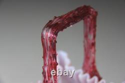 Victorian Steven's and Williams Pink & White Art Glass Basket with Thorn Handled