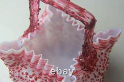 Victorian Steven's and Williams Pink & White Art Glass Basket with Thorn Handled