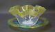 Victorian Stevens&williams Art Glass Finger Bowl&plate Green Opaline Threaded