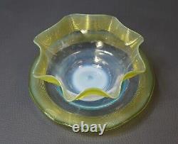 Victorian Stevens&Williams Art Glass Finger Bowl&Plate Green Opaline Threaded