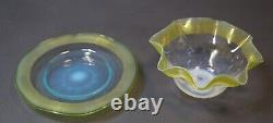Victorian Stevens&Williams Art Glass Finger Bowl&Plate Green Opaline Threaded