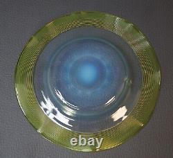 Victorian Stevens&Williams Art Glass Finger Bowl&Plate Green Opaline Threaded