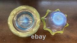 Victorian Stevens&Williams Art Glass Finger Bowl&Plate Green Opaline Threaded