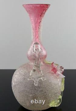 Victorian Stevens Williams Crackle Glass Bud Vase Applied Flowers UV Harrach