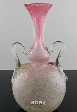 Victorian Stevens Williams Crackle Glass Bud Vase Applied Flowers UV Harrach