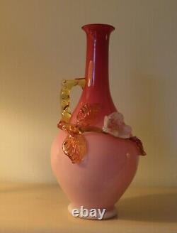 Victorian Stevens & Williams Peachblow Glass Vase with Applied Floral Decoration