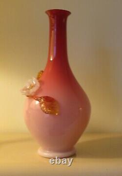 Victorian Stevens & Williams Peachblow Glass Vase with Applied Floral Decoration