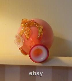 Victorian Stevens & Williams Peachblow Glass Vase with Applied Floral Decoration