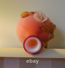 Victorian Stevens & Williams Peachblow Glass Vase with Applied Floral Decoration