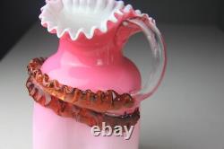Victorian Stevens & Williams Pink Cased Glass Water Pitcher with Applied Leaf Victorian Stevens & Williams Pink Cased Glass Water Pitcher with Applied Leaf
