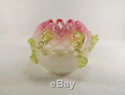 Victorian Stevens & Williams Rose Bowl Quilted Opalescence & Peach with Rigaree