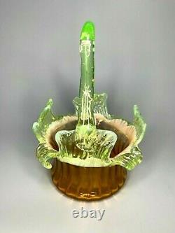 Victorian Stevens&Williams Uranium Vaseline Manganese Art Glass Bridal Basket