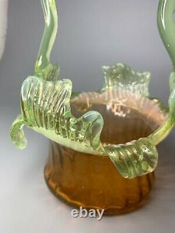 Victorian Stevens&Williams Uranium Vaseline Manganese Art Glass Bridal Basket