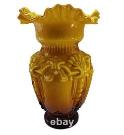 Victorian Style Fused Cased Glass Vase amber Yellow Ruffled Edge