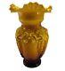 Victorian Style Fused Cased Glass Vase Amber Yellow Ruffled Edge