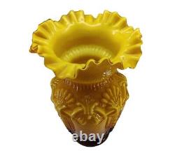 Victorian Style Fused Cased Glass Vase amber Yellow Ruffled Edge