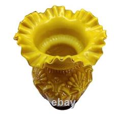 Victorian Style Fused Cased Glass Vase amber Yellow Ruffled Edge