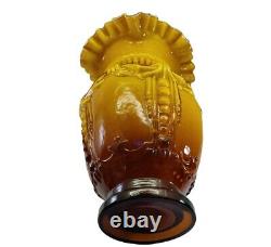 Victorian Style Fused Cased Glass Vase amber Yellow Ruffled Edge