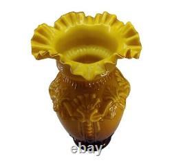 Victorian Style Fused Cased Glass Vase amber Yellow Ruffled Edge