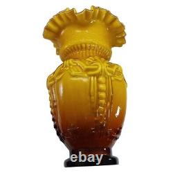 Victorian Style Fused Cased Glass Vase amber Yellow Ruffled Edge