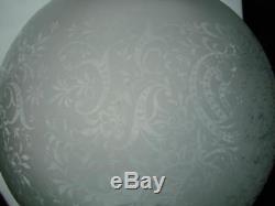 Victorian Style Globe Oil Lamp Shade Satin Etched Glass, Art Nouveau Design