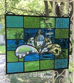 Victorian Style Stained Glass Window Beveled Panel Suncatcher, 10x12
