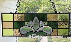 Victorian Style Stained Glass Window Beveled Panel Suncatcher Earth Tones, 18x6