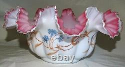 Victorian Superior Silver Co. Peach Blow Bride's Basket Hand Painted Blue Floral