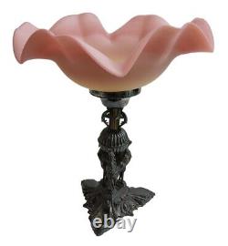 Victorian Thomas Webb Burmese Satin Pink Glass Wave Bowl Silverplate Tazza Stand