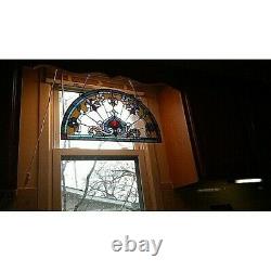 Victorian Tiffany Style Stained Glass Semi Circle Window Panel Sun Catcher Arch