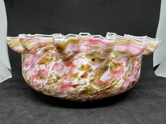 Victorian Tortoise Shell Swirl Spatter Art Glass Centerpiece Bowl 10