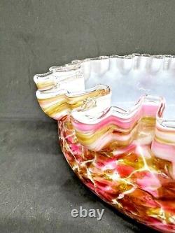 Victorian Tortoise Shell Swirl Spatter Art Glass Centerpiece Bowl 10