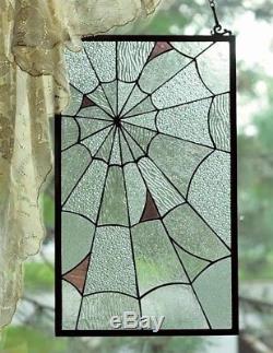 Victorian Trading Co Spiderweb Cobweb Clear Stained Glass Panel
