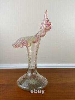 Victorian URANIUM CRANBERRY Diamond Art Glass Jack in the Pulpit 10 Vase