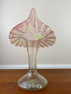 Victorian URANIUM CRANBERRY Diamond Art Glass Jack in the Pulpit 10 Vase