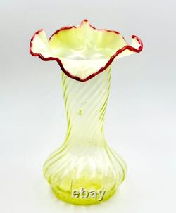 Victorian Uranium Glass Vase Jack In The Pulpit Pink Edge Swirl Optic Pattern